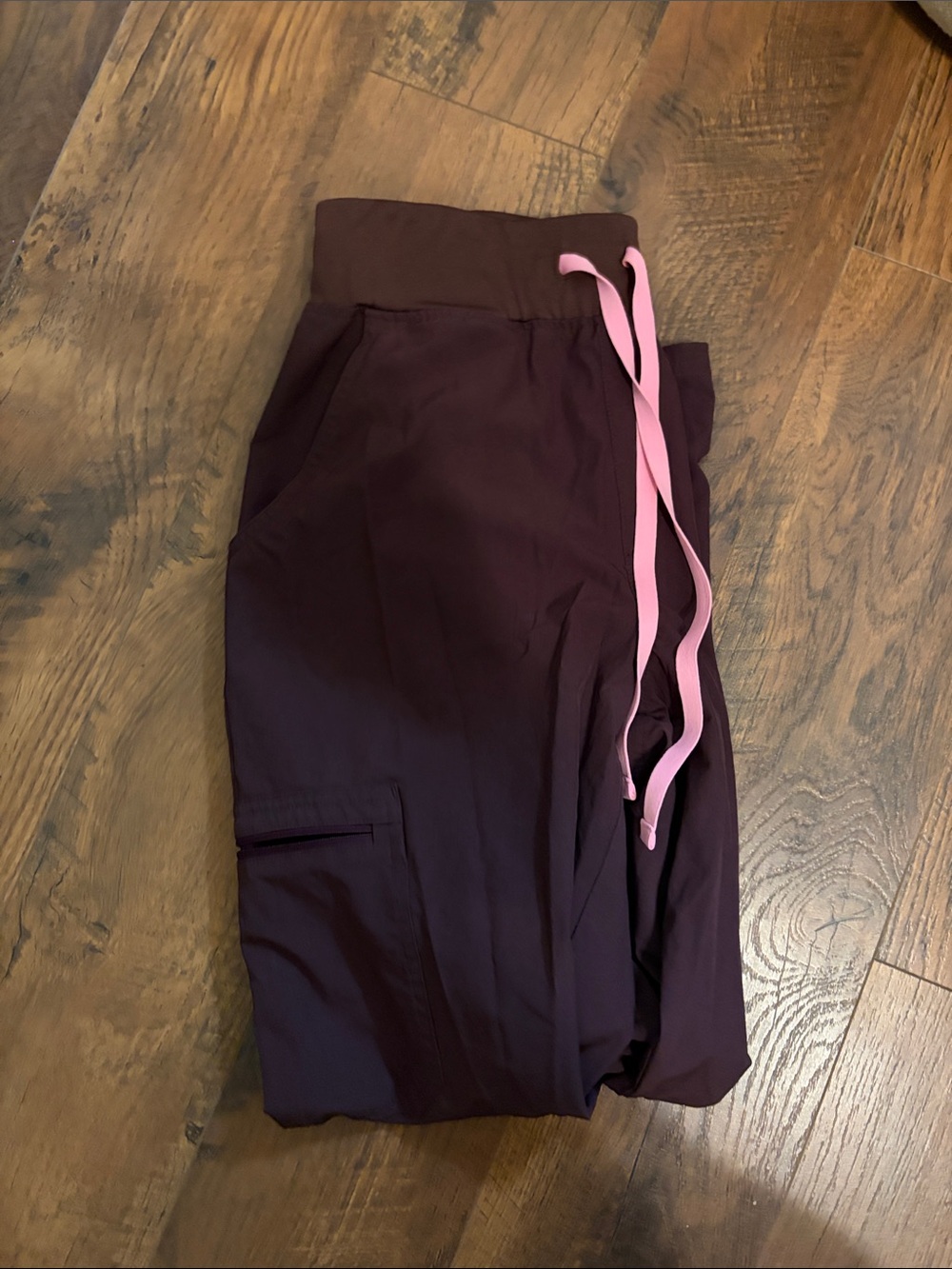 Brown FIGS Jogger Pants with Pink Drawstring